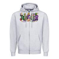 Heather Grey teacher mardi gras Zipper Hoodie - CowGirlArtShop