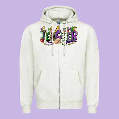 Teacher Mardi Gras Zipper Hoodie Designed By Cowgirlartshop