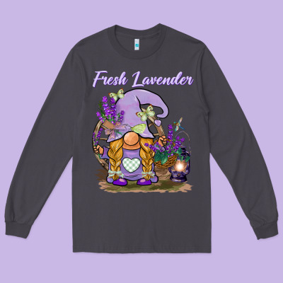 Fresh Lavender Gnome Long Sleeve Tee Designed By Barkaloodesign
