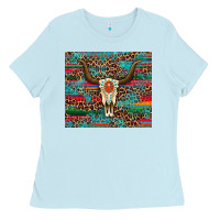 Baby Blue western serape leopard bull skull turquoise tumbler Ladies Tee - Artiststas