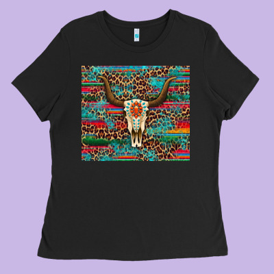 Western Serape Leopard Bull Skull Turquoise Tumbler Ladies Tee Designed By Artiststas