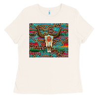 Bone western serape leopard bull skull turquoise tumbler Ladies Tee - Artiststas