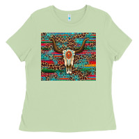 Matcha western serape leopard bull skull turquoise tumbler Ladies Tee - Artiststas