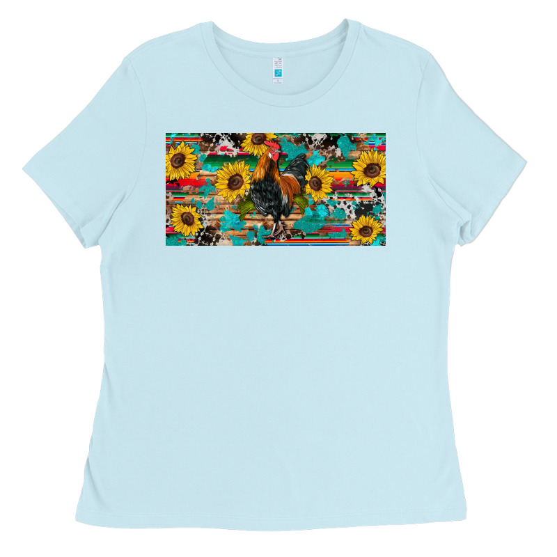 Western Coop Animals Rooster Sunflowers Cowhide Wooden Serape Glitter Ladies Tee by Artiststas | Teevron