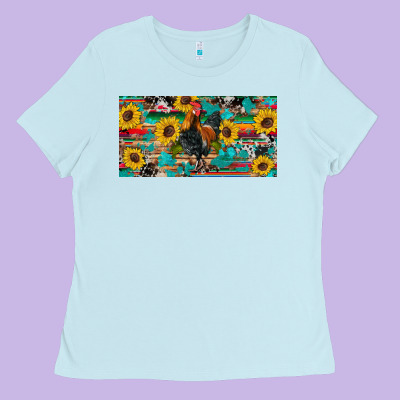 Western Coop Animals Rooster Sunflowers Cowhide Wooden Serape Glitter Ladies Tee Designed By Artiststas