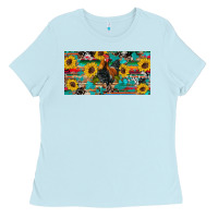 Baby Blue western coop animals rooster sunflowers cowhide wooden serape glitter Ladies Tee - Artiststas