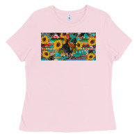 Bubblegum Pink western coop animals rooster sunflowers cowhide wooden serape glitter Ladies Tee - Artiststas