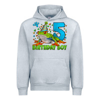 Heather Grey Birthday Boy Frog Age 5 Urban Hoodie - LillyAllenDesigns