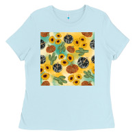 Baby Blue leopard pumpkin cactus sunflower seamless Ladies Tee - AdoDesignShop