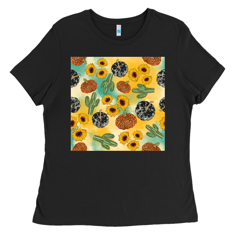 Leopard Pumpkin Cactus Sunflower Seamless Ladies Tee by AdoDesignShop | Teevron
