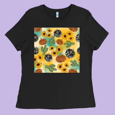 Leopard Pumpkin Cactus Sunflower Seamless Ladies Tee Designed By Adodesignshop