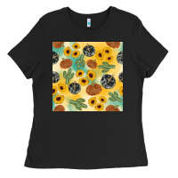 Black leopard pumpkin cactus sunflower seamless Ladies Tee - AdoDesignShop