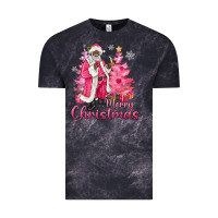 Cloud Black Pink Merry Christmas Black Santa Vintage Tee - MaliasSmallBusiness