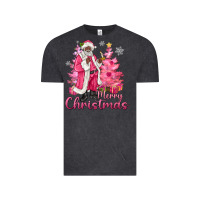 Vintage Black Pink Merry Christmas Black Santa Vintage Tee - MaliasSmallBusiness