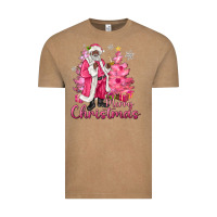 Vintage Coffee Pink Merry Christmas Black Santa Vintage Tee - MaliasSmallBusiness