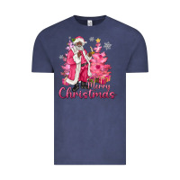 Vintage Denim Pink Merry Christmas Black Santa Vintage Tee - MaliasSmallBusiness