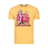 Vintage Mustard Pink Merry Christmas Black Santa Vintage Tee - MaliasSmallBusiness