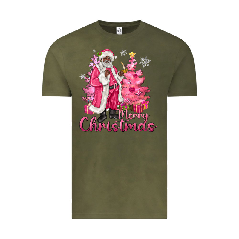 Pink Merry Christmas Black Santa Vintage Tee by MaliasSmallBusiness | Teevron