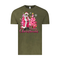 Vintage Olive Pink Merry Christmas Black Santa Vintage Tee - MaliasSmallBusiness