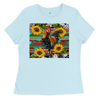 Baby Blue western coop animals rooster sunflowers cowhide wooden serape glitter Ladies Tee - Artiststas
