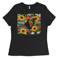 Black western coop animals rooster sunflowers cowhide wooden serape glitter Ladies Tee - Artiststas
