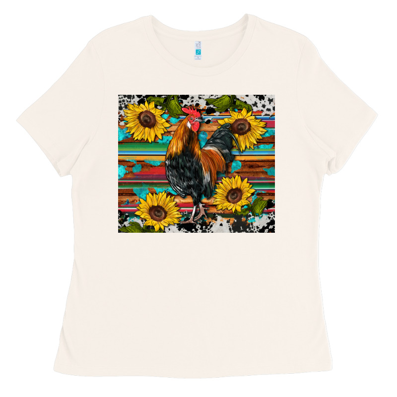 Western Coop Animals Rooster Sunflowers Cowhide Wooden Serape Glitter Ladies Tee by Artiststas | Teevron