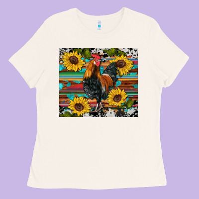 Western Coop Animals Rooster Sunflowers Cowhide Wooden Serape Glitter Ladies Tee Designed By Artiststas
