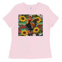 Bubblegum Pink western coop animals rooster sunflowers cowhide wooden serape glitter Ladies Tee - Artiststas