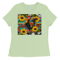 Matcha western coop animals rooster sunflowers cowhide wooden serape glitter Ladies Tee - Artiststas