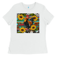 White western coop animals rooster sunflowers cowhide wooden serape glitter Ladies Tee - Artiststas