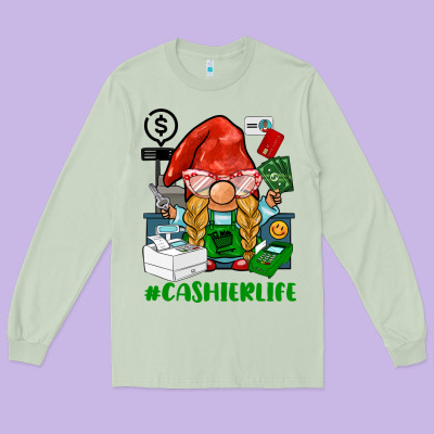 Cashier  Life Gnome Long Sleeve Tee Designed By Barkaloodesign
