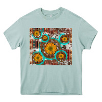 Arona sunflowers and western old wheel aztec cowhide background Heavy Core Tee - Artiststas