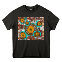 Asphalt sunflowers and western old wheel aztec cowhide background Heavy Core Tee - Artiststas
