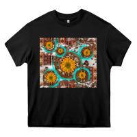 Black sunflowers and western old wheel aztec cowhide background Heavy Core Tee - Artiststas