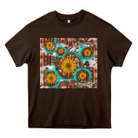 Chocolate Brown sunflowers and western old wheel aztec cowhide background Heavy Core Tee - Artiststas