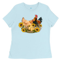 Baby Blue western coop animals farm chicken chick rooster sunflowers Ladies Tee - Artiststas