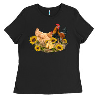 Black western coop animals farm chicken chick rooster sunflowers Ladies Tee - Artiststas