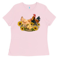 Bubblegum Pink western coop animals farm chicken chick rooster sunflowers Ladies Tee - Artiststas