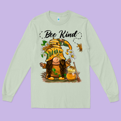 Bee Kind Gnome Long Sleeve Tee Designed By Barkaloodesign