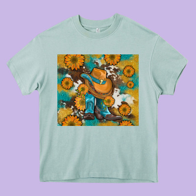 Sunflowers And Cowboy Boots With Cowhide And Glitter Tumbler Heavy Core Tee Designed By Artiststas
