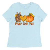 Baby Blue peace love fall Ladies Tee - AdoDesignShop