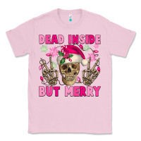 Bubblegum Pink Dead inside but merry pink Christmas skeleton Classic Tee - NancyCooperArtShop