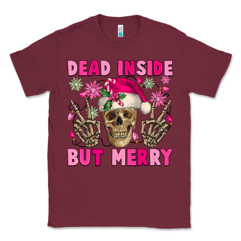 Dead Inside But Merry Pink Christmas Skeleton Classic Tee by NancyCooperArtShop | Teevron