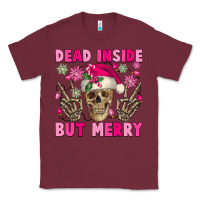 Burgundy Dead inside but merry pink Christmas skeleton Classic Tee - NancyCooperArtShop