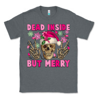 Charcoal Heather Dead inside but merry pink Christmas skeleton Classic Tee - NancyCooperArtShop