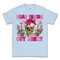 Dusty Blue Dead inside but merry pink Christmas skeleton Classic Tee - NancyCooperArtShop