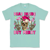 Seafoam Dead inside but merry pink Christmas skeleton Classic Tee - NancyCooperArtShop