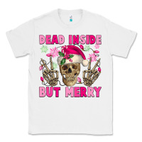 White Dead inside but merry pink Christmas skeleton Classic Tee - NancyCooperArtShop