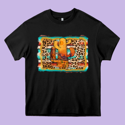 Cactus Western Leopard Heavy Core Tee Designed By Adodesignshop