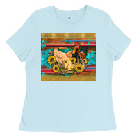 Western Coop Animals Farm Chicken Chick Rooster Sunflowers Wooden Sera Ladies Tee | Teevron